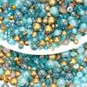Rhinova 100g Mix Pearls and Rhinestones for Crafting, Sizes Range 3mm-10mm Pearl Beads for Bedazzler Rhinestones for Bedazzling Pearls for Crafting Sock Charms Nail Shoe Mugs (Regal Turquoise Mix)