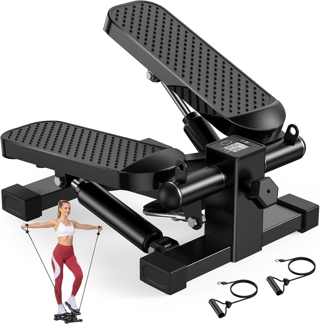 HCOIW Steppers for Exercise at Home - Stair Stepper with Resistance Band, Mini Stepper with 300lb Weight Capacity, Exercise Equipment, Full Body Workout Machine, Adjustable Resistance, LCD Monitor