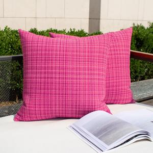 2 x Kevin Textile Pack of 2 Valentines Decorative Outdoor Waterproof Throw Pillow Covers Stripe Square Pillowcases Modern Cushion Cases for Patio Couch Bench 18 x 18 Inch Hot Pink