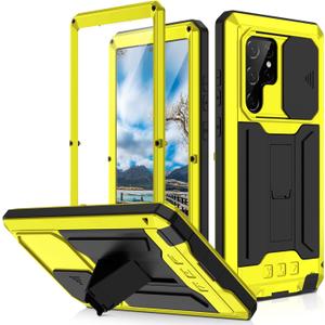 Compatible with Samsung S22 Ultra Case with Screen Camera Protector, S22 Ultra Rugged Military Metal Heavy Duty Waterproof Case with Stand Screen Protector Slide Camera Cover Outdoor (Yellow) Compatible with Samsung S22 Ultra Case with Screen Camera Protector, S22 Ultra Rugged Military Metal Heavy Duty Waterproof Case with Stand Screen Protector Slide Camera Cover Outdoor (Yellow)