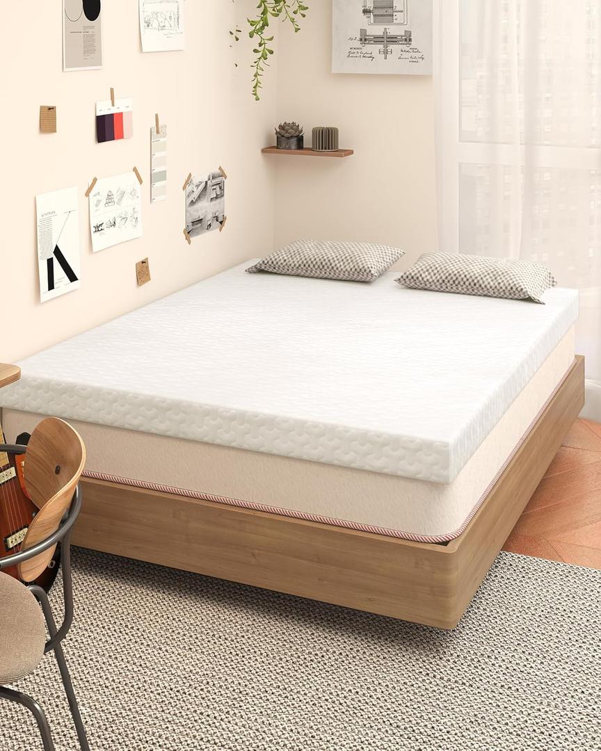 3 Inch Twin XL Mattress Topper, 40D High-Density Memory Foam Mattress Topper Twin Extra Long for Dorm Beds, 320GSM Bamboo Viscose Cover Non-Slip Washable College Bed Topper, Gold