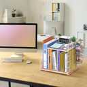 Desk Organizer with Magazine Holder, 5-Tier Paper Organizer for Desk with Pen Holder, Paper Letter Tray for Home, Office or School Supplies, Pink