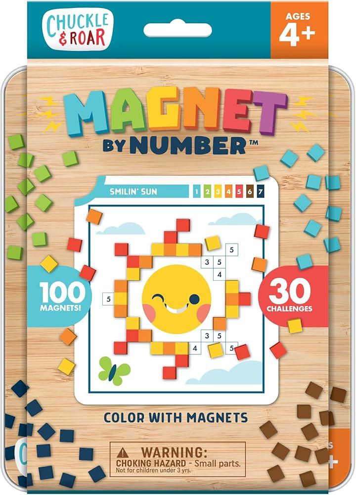 Chuckle & Roar Magnetic Puzzle Kit – Magnet by Number Edition, MessFree Color Matching Activity with 30 Challenges, TravelFriendly Learning Toy for Kids Ages 4+