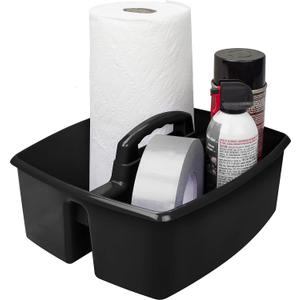 Storex 2-Compartment Large Cleaning Caddy  Multipurpose Supply Organizer with Handle - Black, 1-Pack (00973A06C)