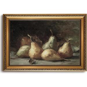 LHHJDIO Vintage Gold Framed Wall Art Farmhouse Fruit Canvas Wall Art Rustic Pears Picture Wall Decor Still Life Fruit Art Prints for Kitchen Dining 16"x24"