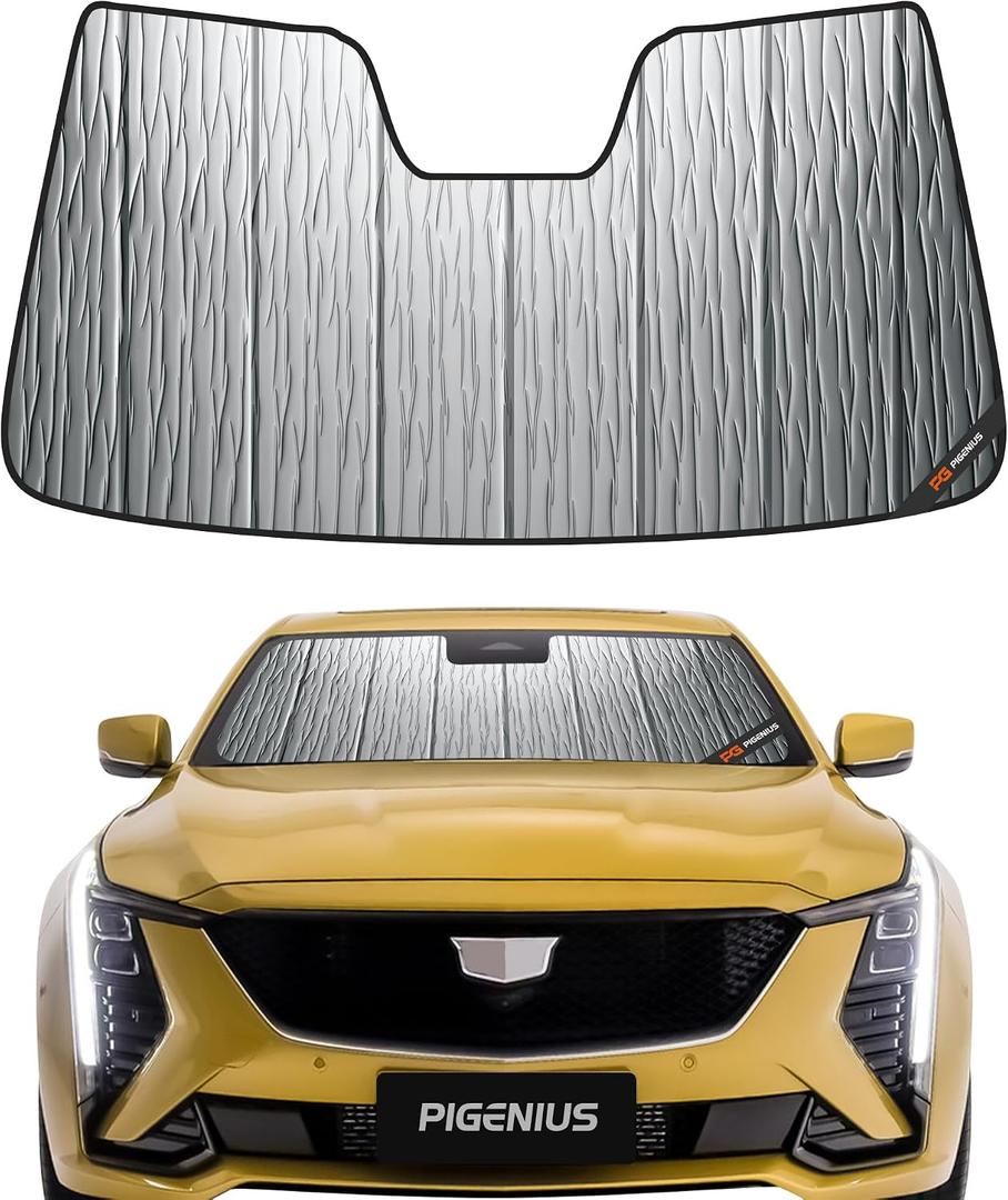 Pigenius Windshield Sun Shade for Cadillac CT5 2020-2026 (Sedan) Luxury/Sport, Reversible Silver/Black
