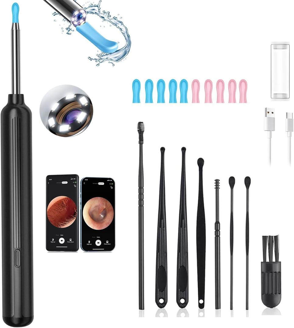 Ear Wax Removal, Ear Wax Removal Tool Camera with 1080P and 6 LED Lights, Ear Cleaner with 10 Replacement Tips, Earwax Removal Kit with Camera and 7 Pcs Ear Picks for Android/iOS