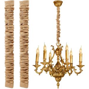 2 Pack 6 Ft Fabric Cord Cover Chandelier Chain Sleeve Natural Jute With Hook And Loop Closure For Ceiling Lighting, Electrical Wires On Floor, Lamps Cable Management, Swings Chain Cover Decorative