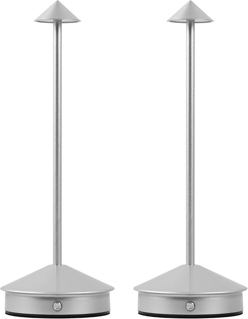 Cordless Table Lamps,LED Rechargeable Desk Lamp,Portable Modern USB Battery Operated Lights,Outdoor Waterproof Touch Dimmable,for Patio,Restaurant,Bar,Camping,Dining Home (2Pcs-Silver)
