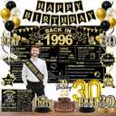 30th Birthday Decorations for Him, Black Gold Back in 1996 Party Decor Kit, Happy 30th Birthday Party Supplies with Sash, Banner, Backdrop, Balloons, Cake Topper, Honeycomb Centerpieces