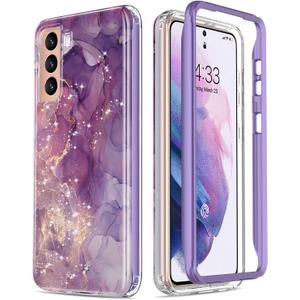 ESDOT for Samsung Galaxy S21 Case, Military Grade Passing 21ft Drop Test, Rugged Cover with Fashionable Designs for Women Girls, Shockproof Protective Phone Case for Galaxy S21 6.2" Glitter Purple Marble
