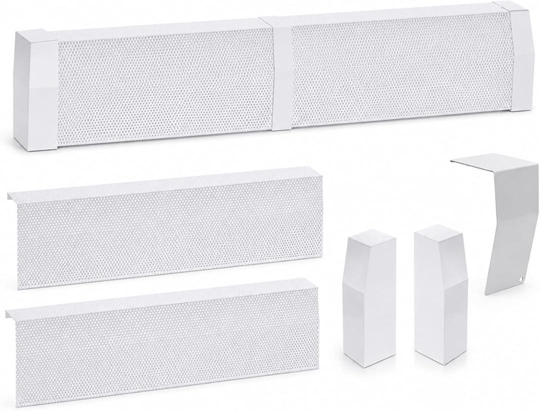 Upgraded Baseboard Heater Cover, Premium Series Compatible, 24-Gauge Galvanized Steel Slip-On with Left/Right Endcaps, Thickened Bending Design for Old Cover Replacement (White, 4 FT)