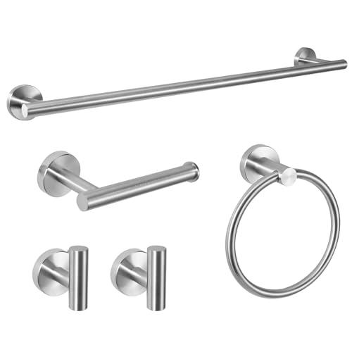 5-Piece Towel Racks for Bathroom, Stainless Steel Bathroom Accessories Set, Bathroom Towel Holder Wall Mounted, Sturdy Bath Towel Bar Set Bathroom Hardware Set (Brushed)