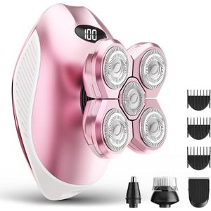 Electric Razors for Women, 5-in-1 Multi-Function Womens Razor with LED Display, Rechargeable Waterproof Electric Shaver, Ideal Travel Trimmer Body Hair Remover for Legs, Face, Armpits &Bikini (Pink)