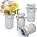 Pack of 4 Metal Flower Vase, Galvanized Metal Milk Can, French Rustic Milk Jug Planter, Farmhouse Decorative Flower Vase, Farmhouse Metal Vases for Home, Fireplace, Cabinet, Bathroom Decor