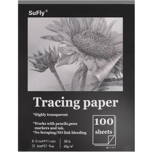 Tracing Paper 8.5x11 inch, 100 Sheets Transparent Vellum Paper for Tracing Pads, 38lb/60gsm Translucent Tracing Paper for Pencil, Marker and InkTrace Images, Sketch, Preliminary Drawing, Overlays. (Clear)