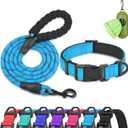 Dynmeow Reflective Dog Collar and Leash Set, 6FT Strong Climbing Rope Leash with Padded Handle, Adjustable Pet Collar with Soft Neoprene Padding for Small Medium Dogs, Blue, S (Small (Pack of 1))