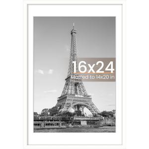 upsimples 16x24 Picture Frame, Display Pictures 14x20 with Mat or 16 x 24 Without, Wall Hanging Poster Frames, White, 1 Pack