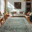 6x9 Area Rugs Washable Rugs for Bedroom,Faux Wool Moody Floral Boho Vintage Oriental Indoor Carpet for Living Room,Hunter Forest Green