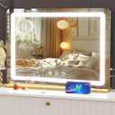 Makeup Vanity Mirror with Lights 20" L x 26" W Large LED Makeup Mirror, Light up Mirror with 10X Magnification and USB Charging Port, Dimmable 3 Modes, Touch Screen Control Gold