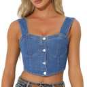 Denim Corset Tops for Women's Button Down Sleeveless Bustier Jean Crop Tank Top