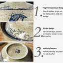 VanEnjoy Microwavable Ramen Bowl with Lid, 25 Oz Japanese Bowl Big Ceramic Japanese Soup Bowl with Lid, Korean Clay Pot - fish