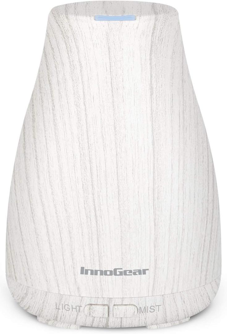InnoGear Essential Oil Diffuser, Ultrasonic Diffusers for Home Aromatherapy Humidifier for Mother's Gift Bedroom Room 7 Colors LED 2 Mist Mode Auto Off, White Grey