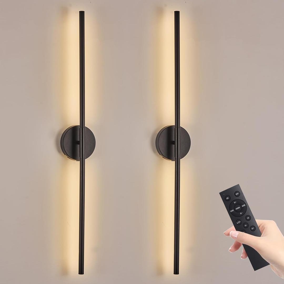 Battery Operated Wall Sconces Set of Two, Dimmable Battery Wall Sconce with Remote Control, 3000K-6000K Infinite Wall Sconce, Wireless Wall Lights for Living Room Bedroom Hallway Decor 34.7 Inch