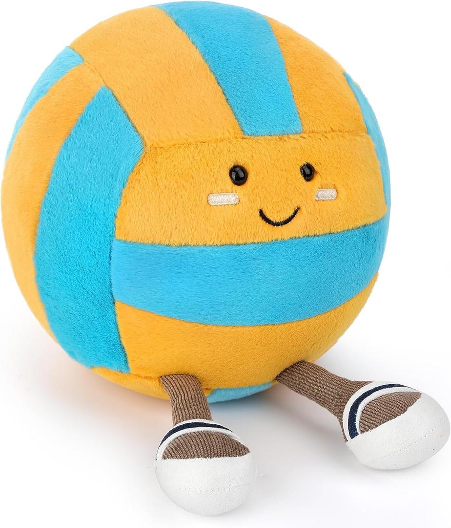 Cute Volleyball Stuffed Animal, 11.2 inch Volleyball Stuffed Toy, Soft Volleyball Plush with Legs Sports Throw Pillow, Funny Sports Volleyball Gift for Kids Boys Girls