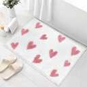 Valentines Heart Bath Mat for Bathroom Decor, Valentine's Day Bathroom Rugs Non Slip Absorbent, Soft Fluffy Microfiber Bath Rug, for Bath, Tub, Shower or Sink Mats Washable, 17x24n, White