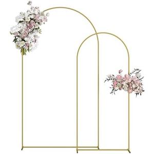 AEPOALUA Wedding Arch, Metal Arch Backdrop Stand, Balloon Arch Stand Wedding Frame for Ceremony Decoration (Gold, 7.2FT, 6FT Arch Backdrop)