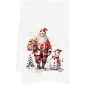 UTELKA Christmas Santa Towel Decorative Vintage Snowman Kitchen Towel, Snow Winter Holiday Dish Towels Santa and Snowman Winter Kitchen Decor for Farmhouse Bathroom 12x16