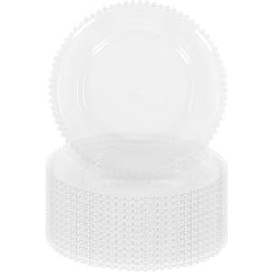 12 Pack Clear Acrylic Round Charger Plates With Beaded Rim, 13 Inch Plastic Decorative Plate for Table Setting, Wedding, Party, Event