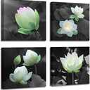 Bathroom decoration, lotus decoration, canvas printing, wall decoration, lotus pictures, colorful flowers, black and white background wall art, plant picture design, living room bedroom frame wall art (12 x 12 inches - 4 pack)