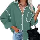 ZESICA Womens 2024 Fall Corduroy Shacket Jacket Long Sleeve Button Down Shirt Oversized Blouses Tops with Pockets, Green, Large