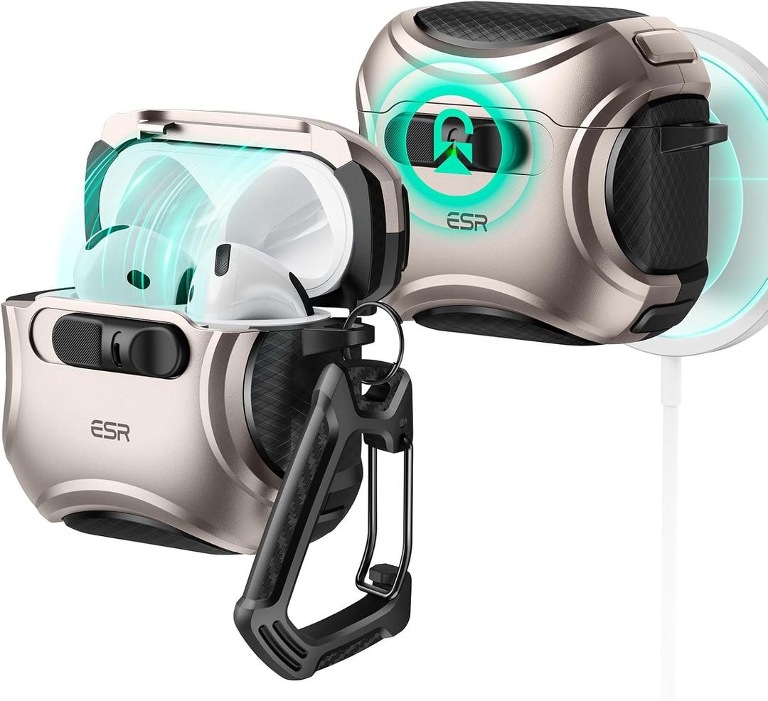 ESR for AirPods 4 Case, Compatible with AirPods 4 Generation Case (2024) (USB-C), Compatible with MagSafe, Drop-Proof Lock, Easy Open, Cyber Series, Desert Titanium