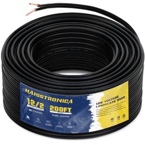 haisstronica 12/2 Low Voltage Landscape Wire 200ft - Copper Direct Burial Waterproof Cable for Landscape Lighting, Outoor Pathway Lights & Garden LED,UL Listed,UV Resistant
