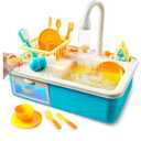JOVA lalalark Color Changing Play Sink with Running Water, Kids Sink Toy with Electric Dishwasher, Chopping Sounds and Automatic Water Cycle System, Pretend Kitchen Sink for Toddler Birthday Gift