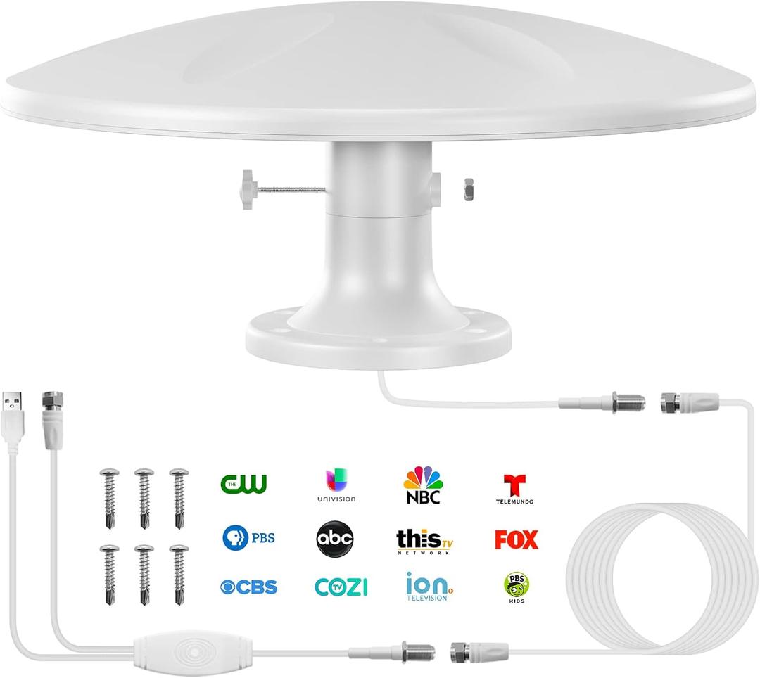 Outdoor TV Antenna RV Antenna, 360 Omni-Directional Reception Long Range Enhance VHF&UHF 4K HDTV Antenna with Amplifier Booster for Outdoor/Attic/RV Use - 16ft RG6 Coax Cable