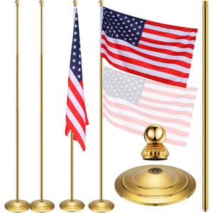 Threan 2 Sets Indoor Telescoping Flag Pole with Base Gold Ball Top Stainless Steel Telescoping Flagpole for Independence Day, 250th Anniversary, Office(Flag Not Included)(8.53 Ft)