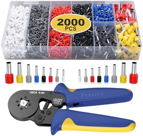 Preciva Ferrule Crimping Tool Kit with 2000PCS Wire Connectors, AWG23-7 Self-adjustable Ratchet Wire Crimping Tool Kit Crimper Plier Set (Blue)