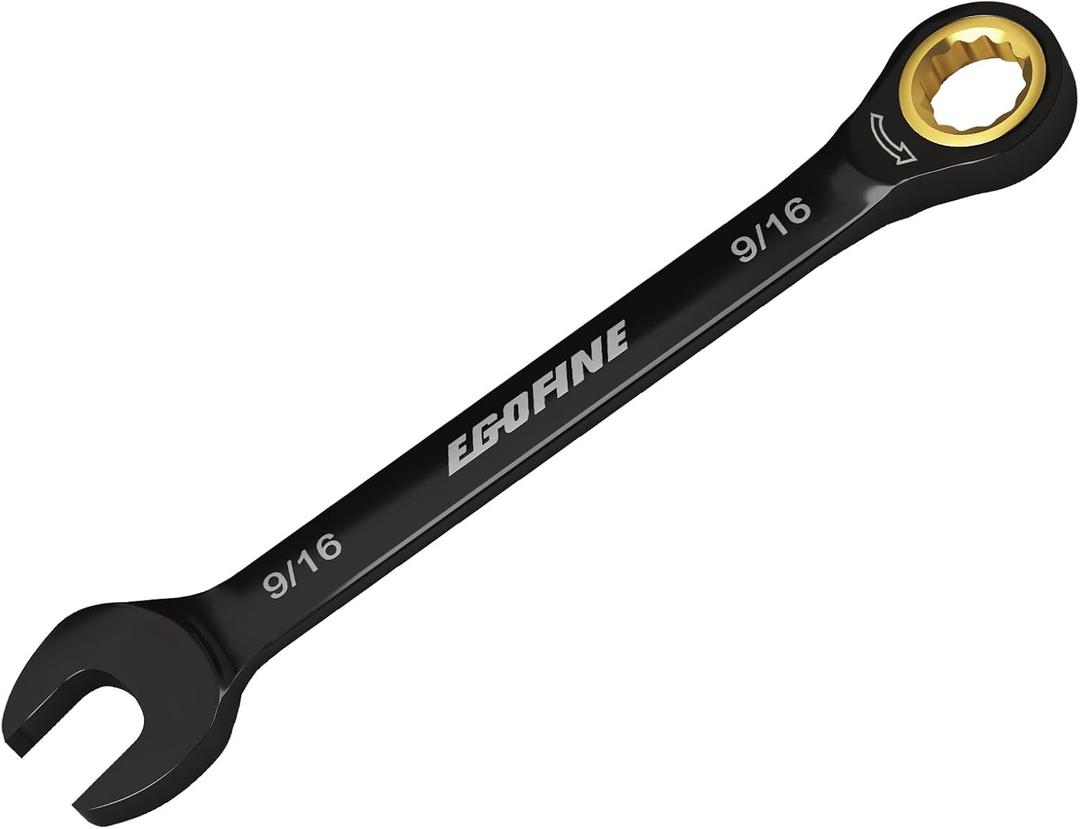 Egofine 9/16 Ratchet Wrench, 9/16 Wrench Ratcheting Combination Wrenches SAE, Industrial Grade Gear Spanner with 12 Point Box End, 72-Teeth Ratchet Black Electrophoretic Coating,CR-V