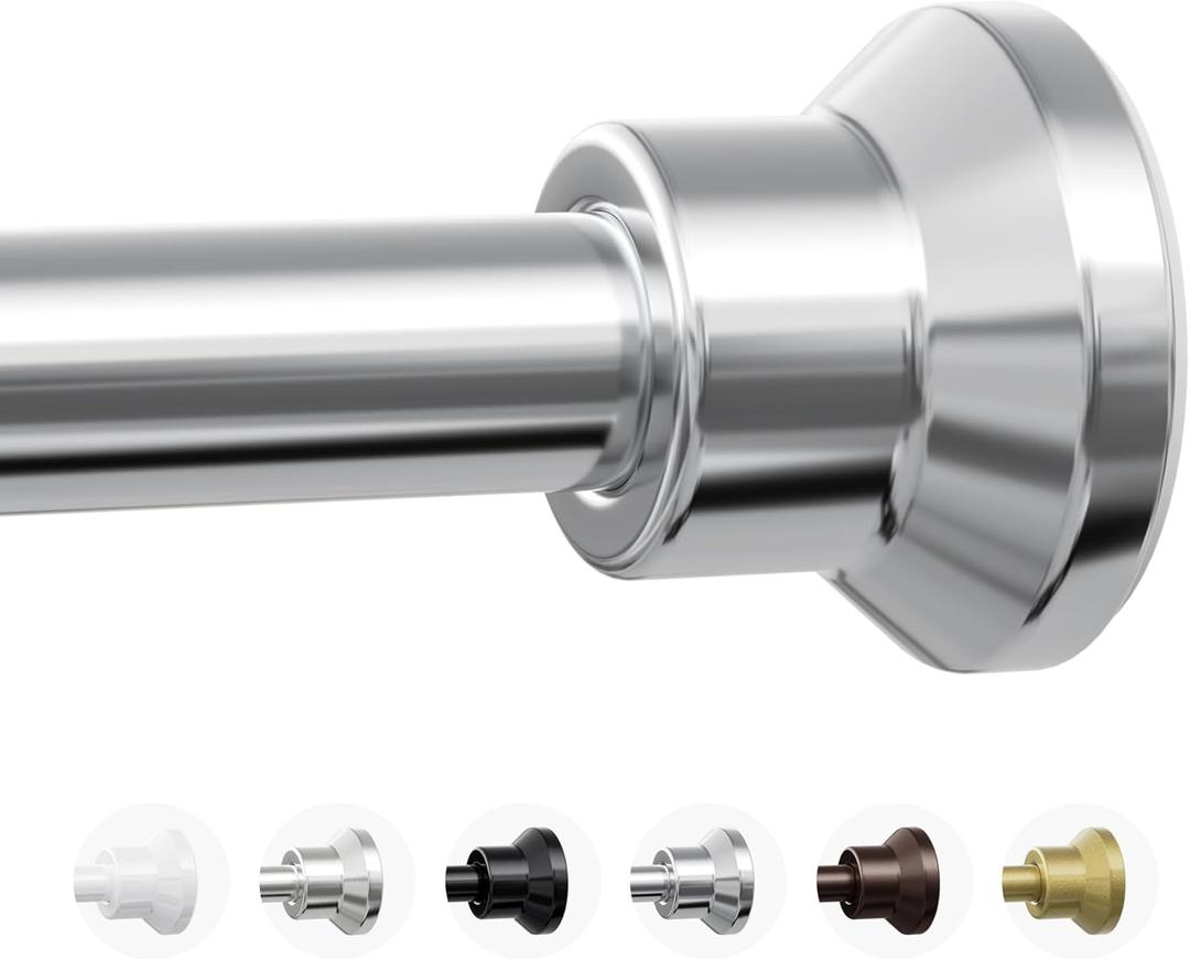 Chrsouly Shower Curtain Rod, 31-76 Inch Adjustable Tension Shower Rod, 1" Diameter Heavy Duty Rust-proof Tension Curtain Rods for Bathroom, Non Slip, No Drilling, Silver