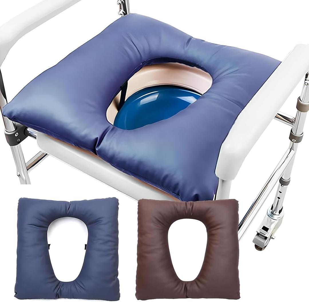 Bedside Commode Cushion - Washable 17" X 17" Thick Pad PU Cove Blue, normal