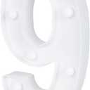 Restaurantware Illumify 7.1 x 1.2 x 8.7 Inch Light Up Number 1 Durable Marquee LED Light - Number 9 Touchproof White Plastic Party Light Keyhole Slot For Parties Weddings Or Special Events
