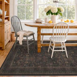 6x9 Dining Room Rugs for Under Table, Washable Carpet Living Room, Dark Brown Low Plie Woodland Soft Bedroom Carpet, Non Slip Floral Funky Dark Academia Rug
