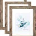 KAIWIN 100% Solid Wood Brown 11x14 Picture Frame 3 Pack Display Picture 8x10 with Mat, Rustic Wooden Photo Frames for Wall Mounting