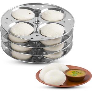 KSJONE Stainless Steel Idli Stand | 4-Plates Idli | Idli Preparation | Supreme Quality Food Grade Idli Stand | Makes 16 Idlis (Round Shape)