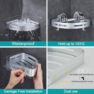 Hoomtaook Corner Caddy Bathroom Shower Shelf Wall Mounted No Drilling 1 Tier Storage Shelves Adhesive Triangle Baskets Silver Bathroom Kitchen Storage Basket