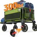 TIMBER RIDGE 49" Extra Long Collapsible Folding Wagon with Tailgate and Brakes, 300lbs Heavy Duty Foldable Wagon with Adjustable Handle, 250L Capacity Portable Cart for Outdoor Camping Sports, Green